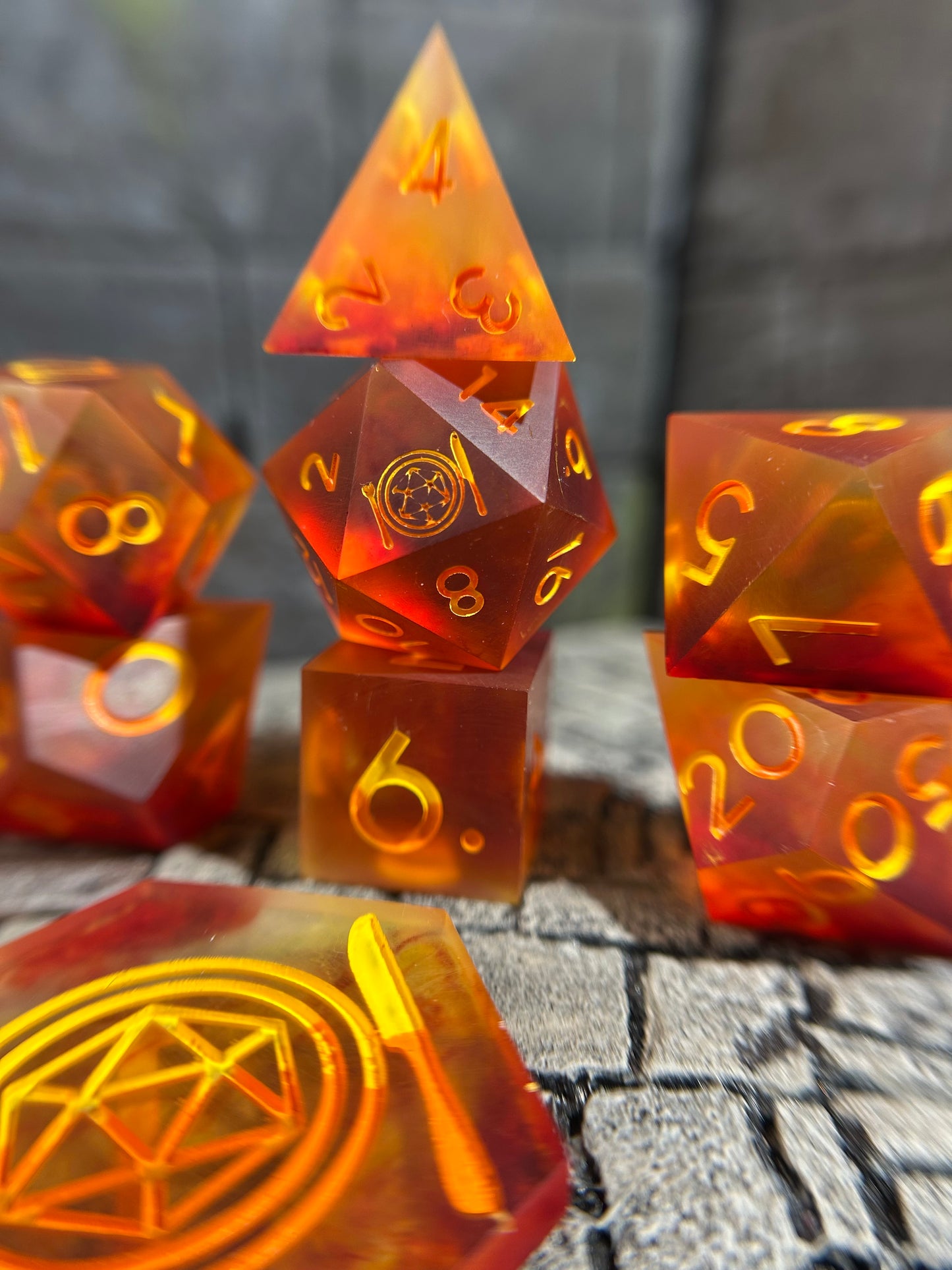 Frosted Fireball 8-Piece Polyhedral Dice Set