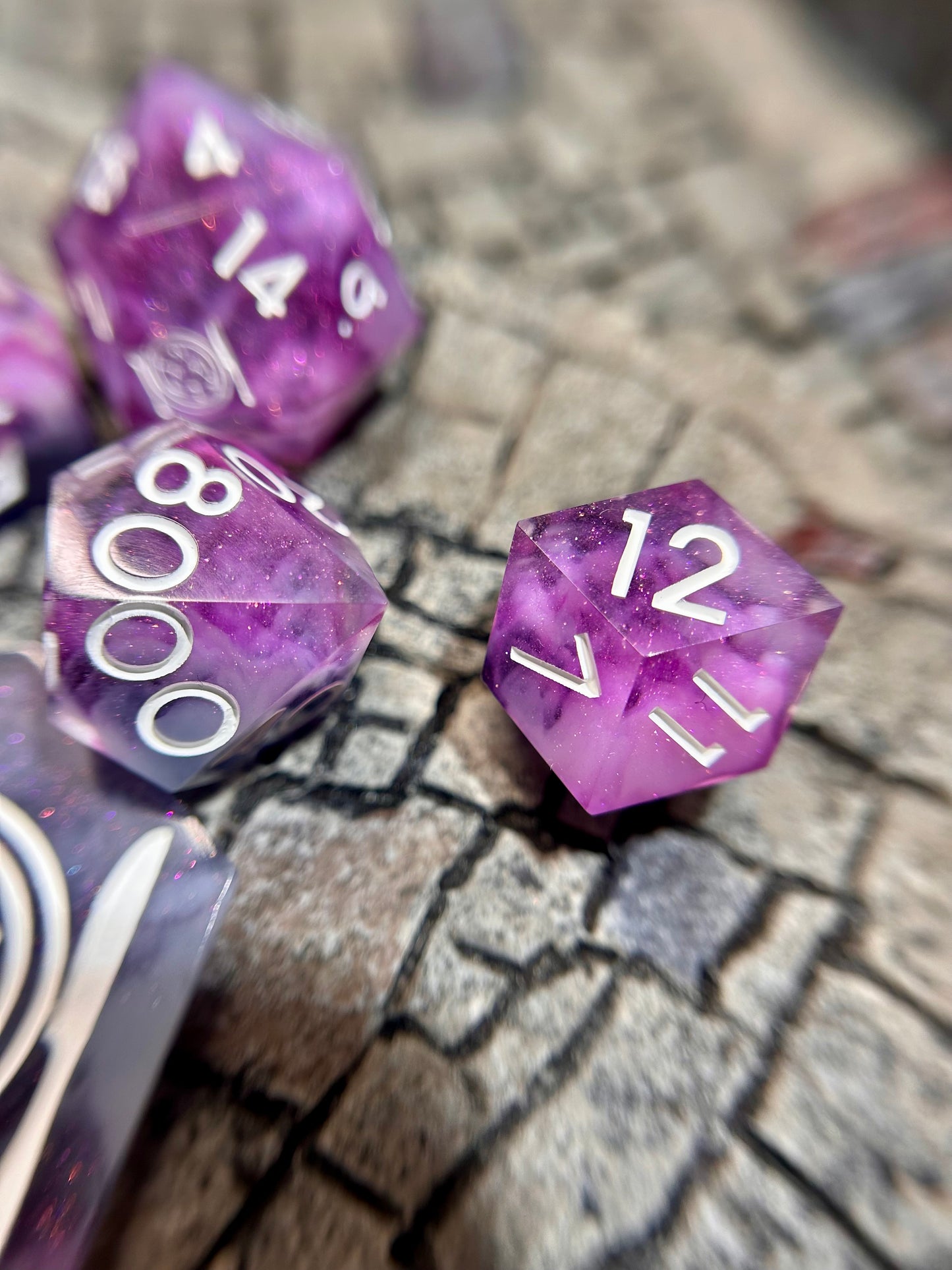 Ethereal Amethyst 8-Piece Polyhedral Dice Set
