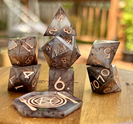 Cafe Watercolors 8-Piece Polyhedral Dice Set