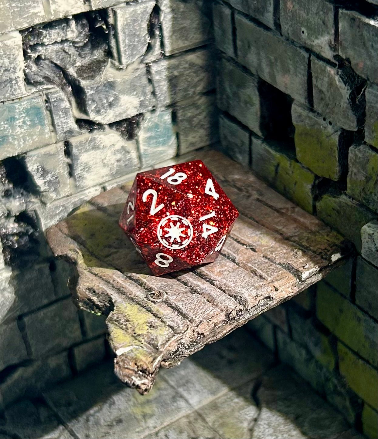 Ruby Red 20.5mm d20 - High Face Republic Symbol