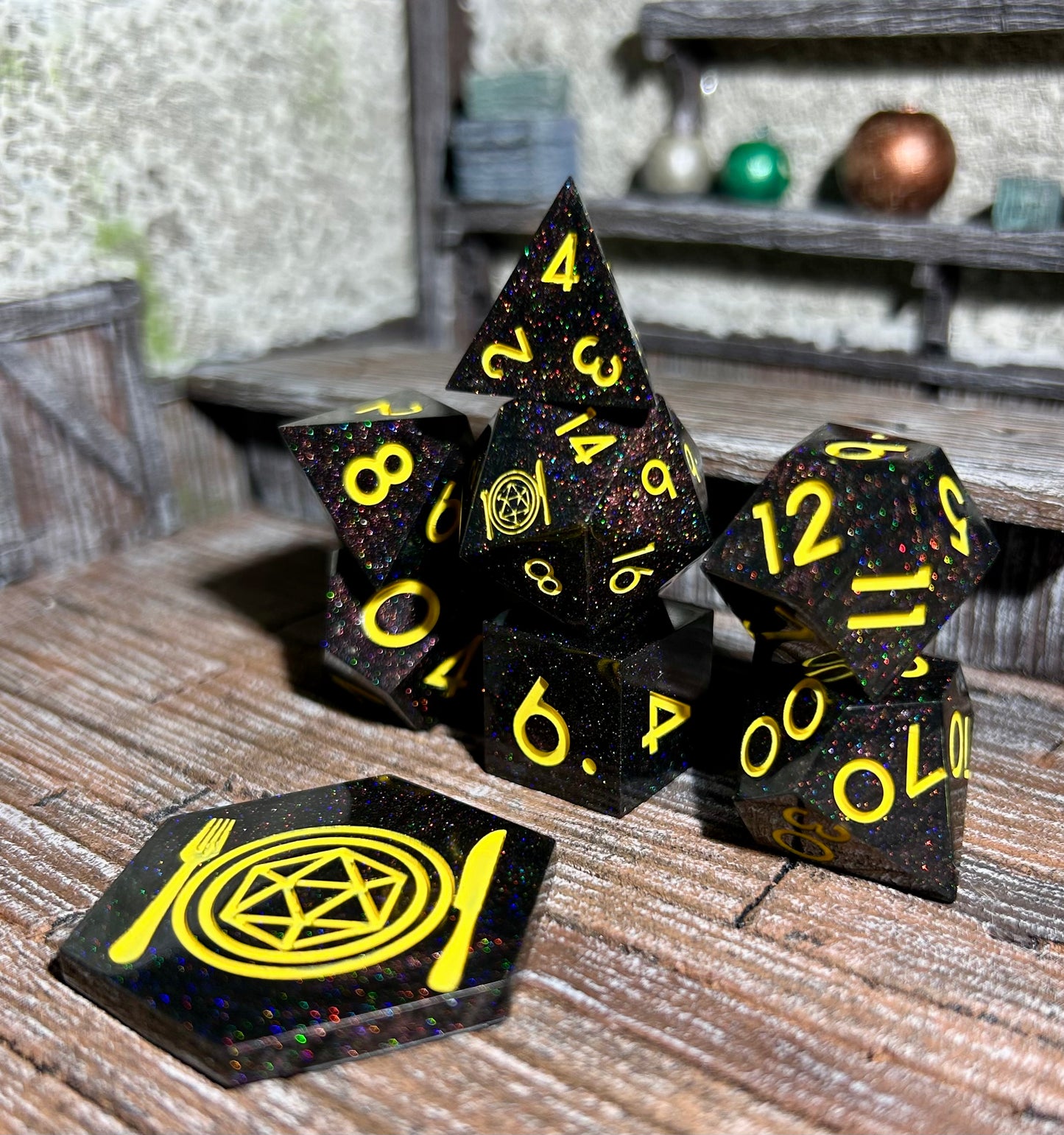 Serene Nightscape 8-Piece Polyhedral Dice Set