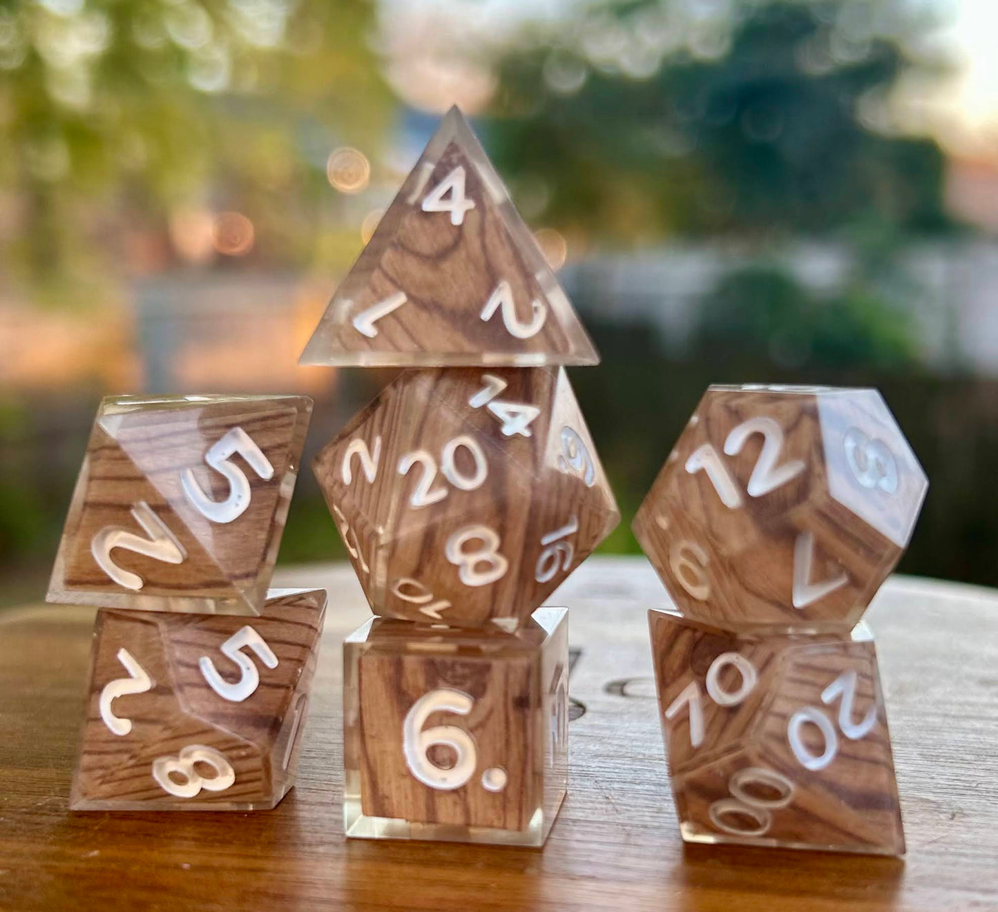 Wood Grain 7-Piece Polyhedral Dice Set