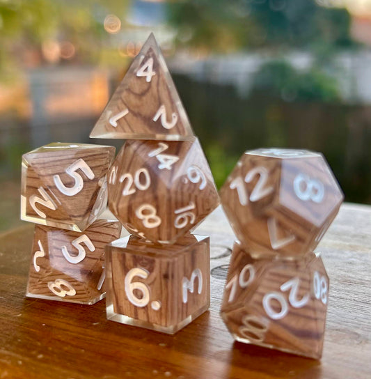 Wood Grain 7-Piece Polyhedral Dice Set