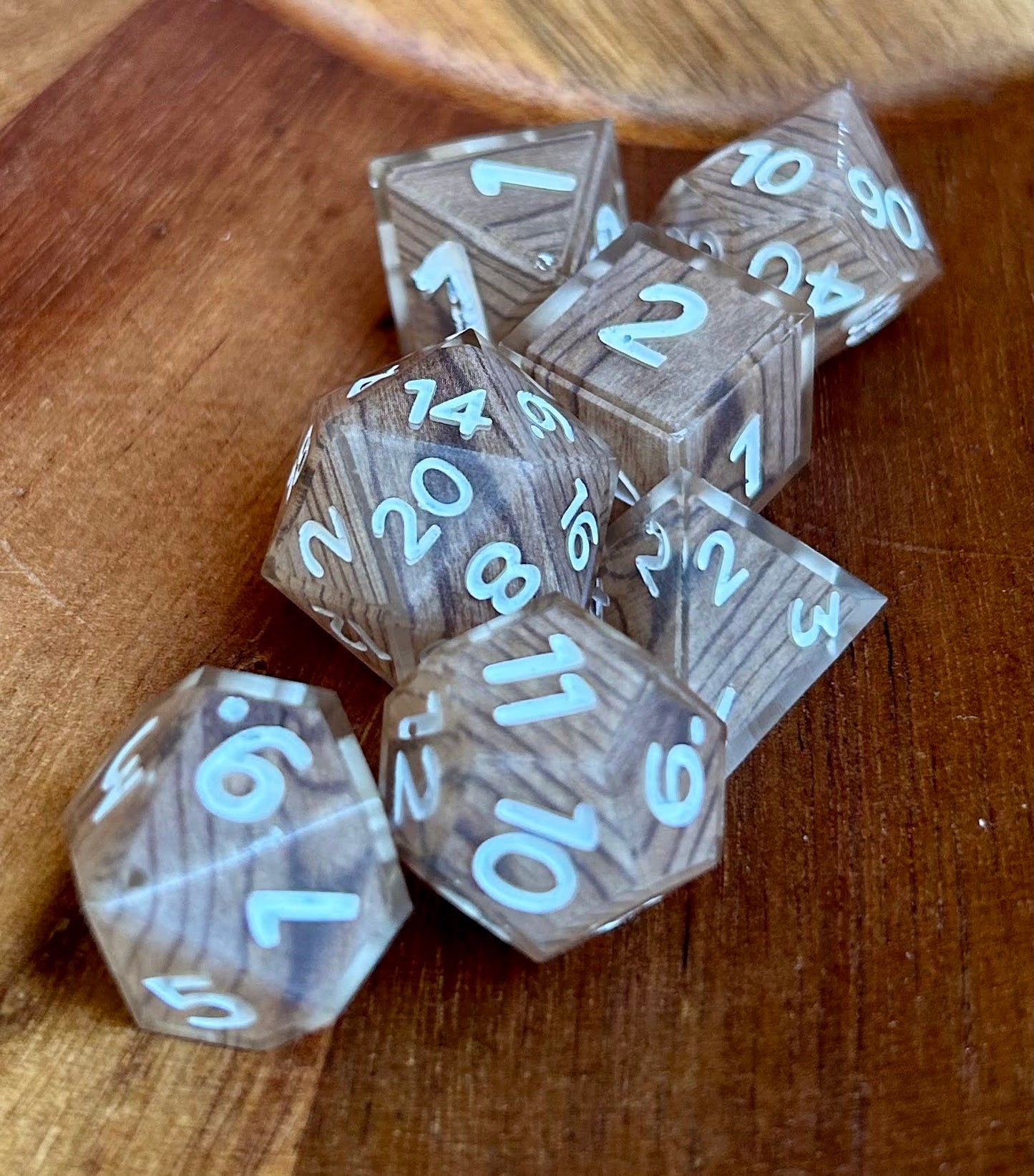 Wood Grain 7-Piece Polyhedral Dice Set