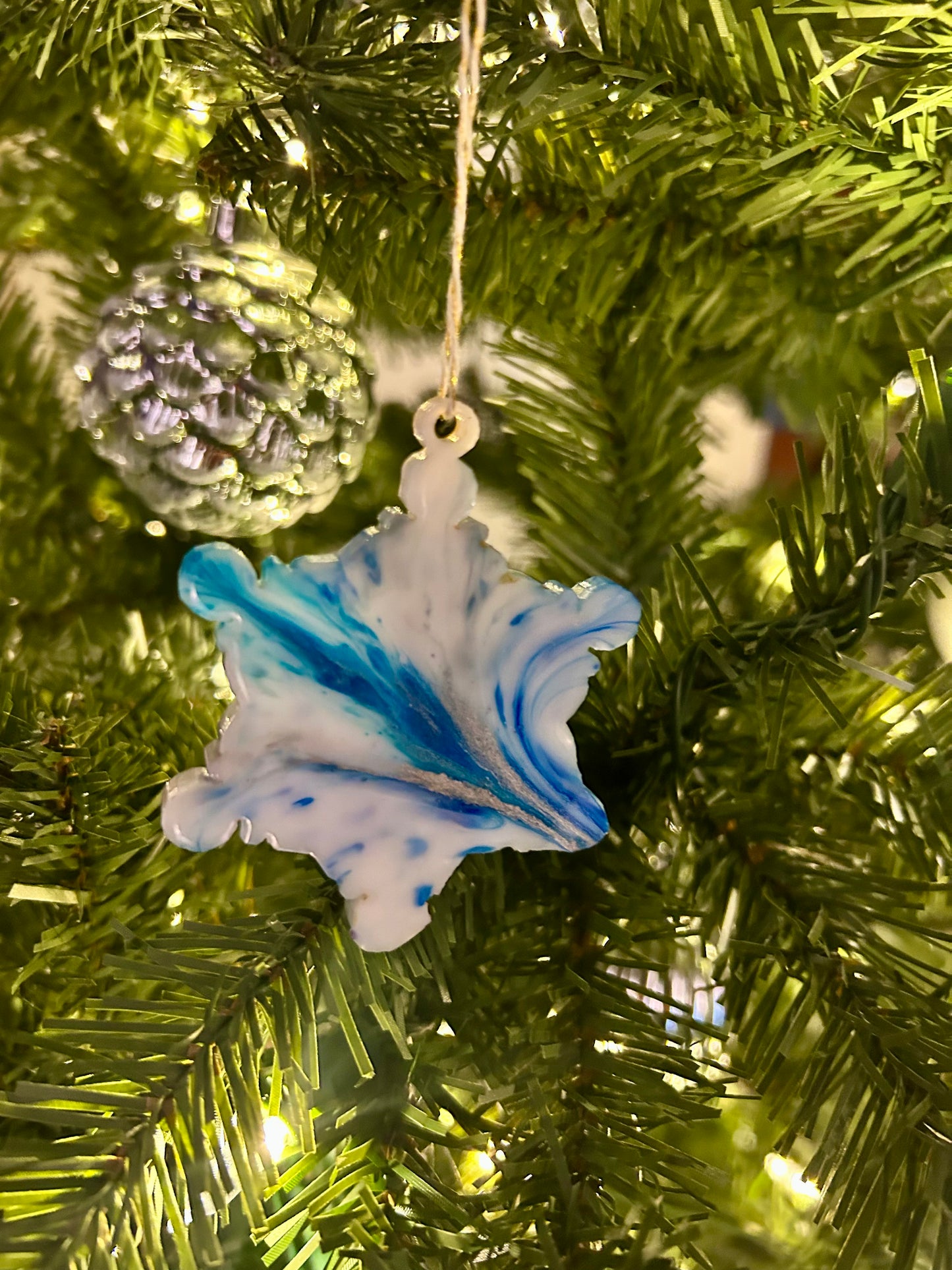 Blue Swirls Snowflake Christmas Ornament