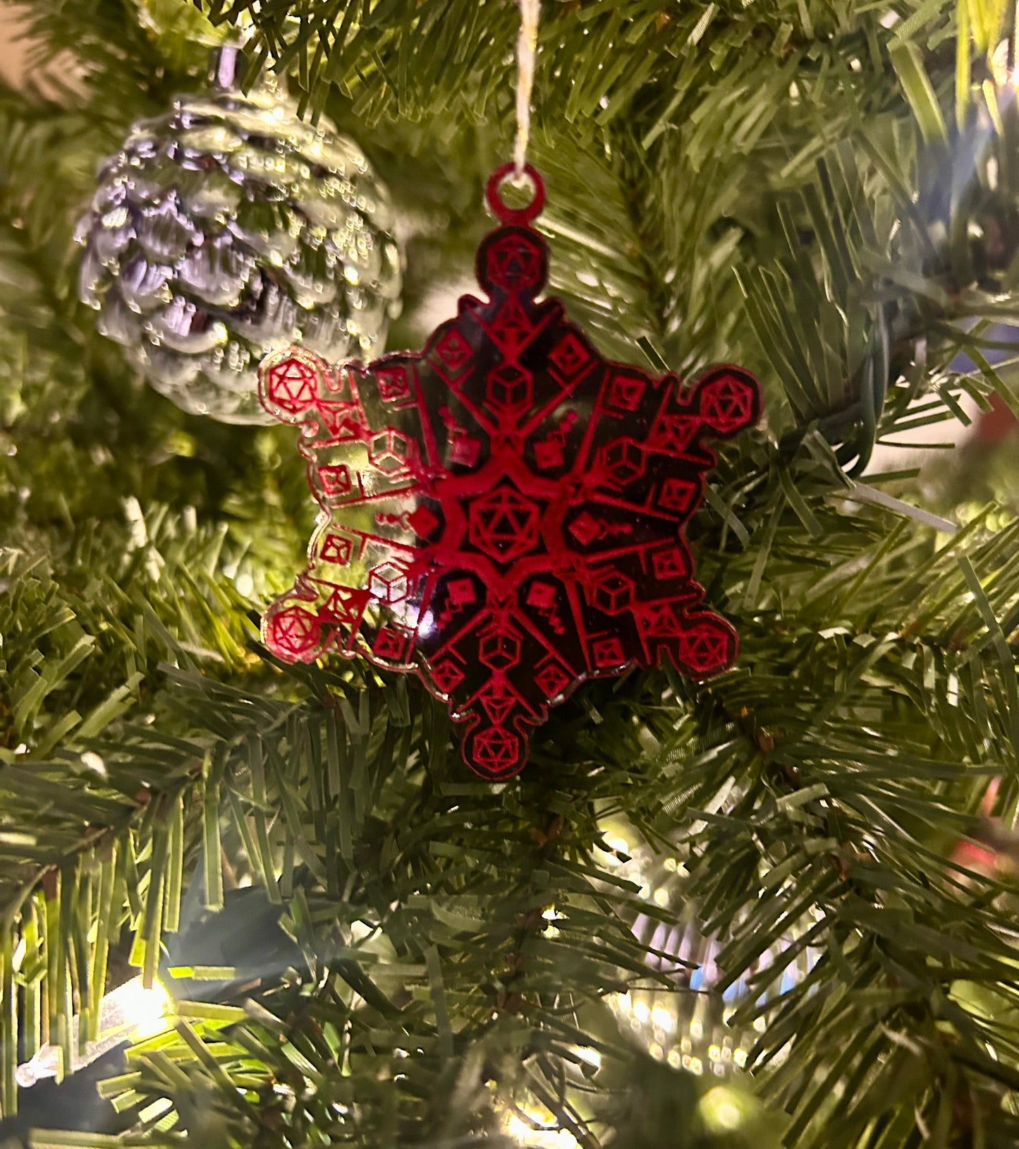 Red and Black Snowflake Christmas Ornament