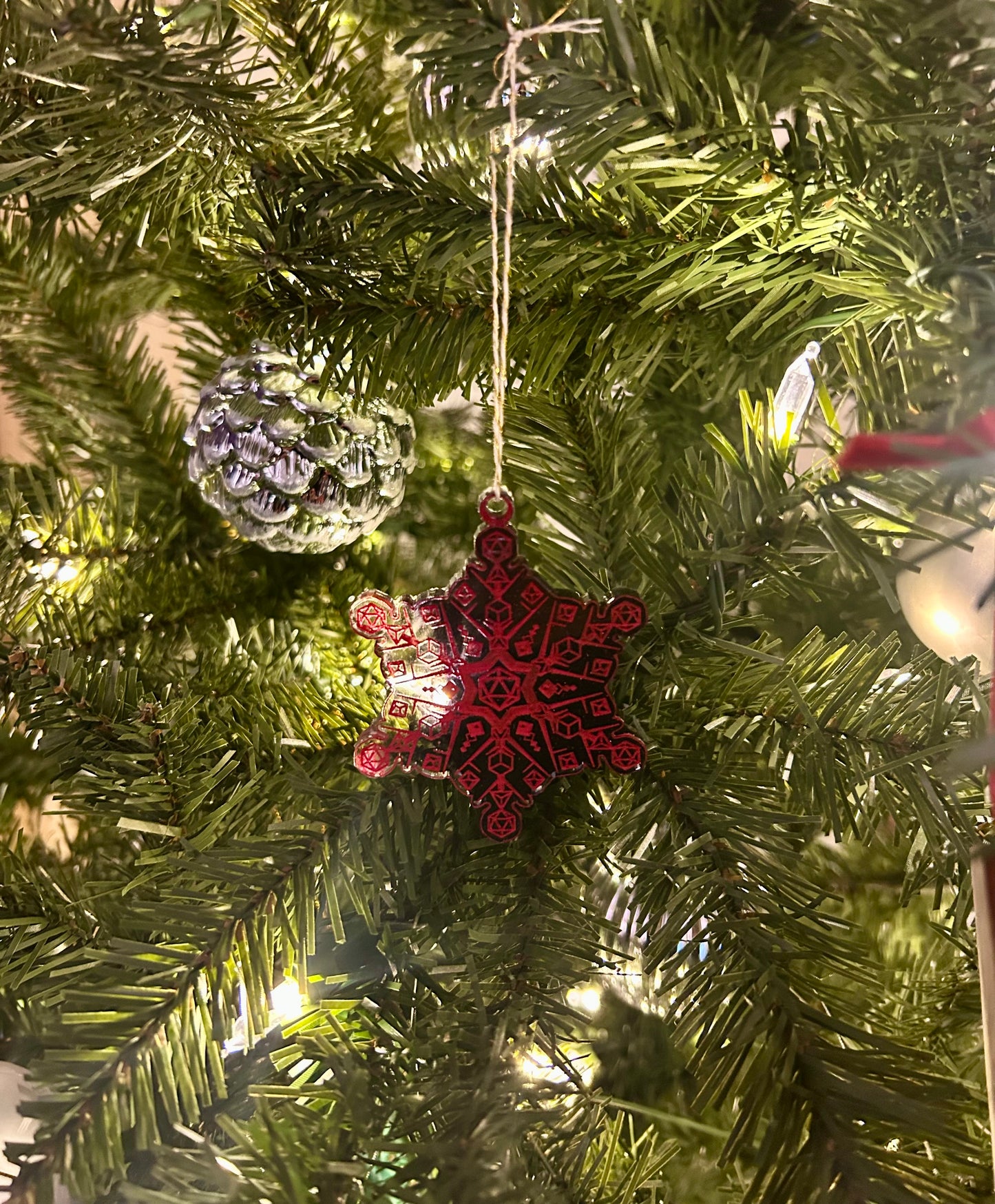 Red and Black Snowflake Christmas Ornament