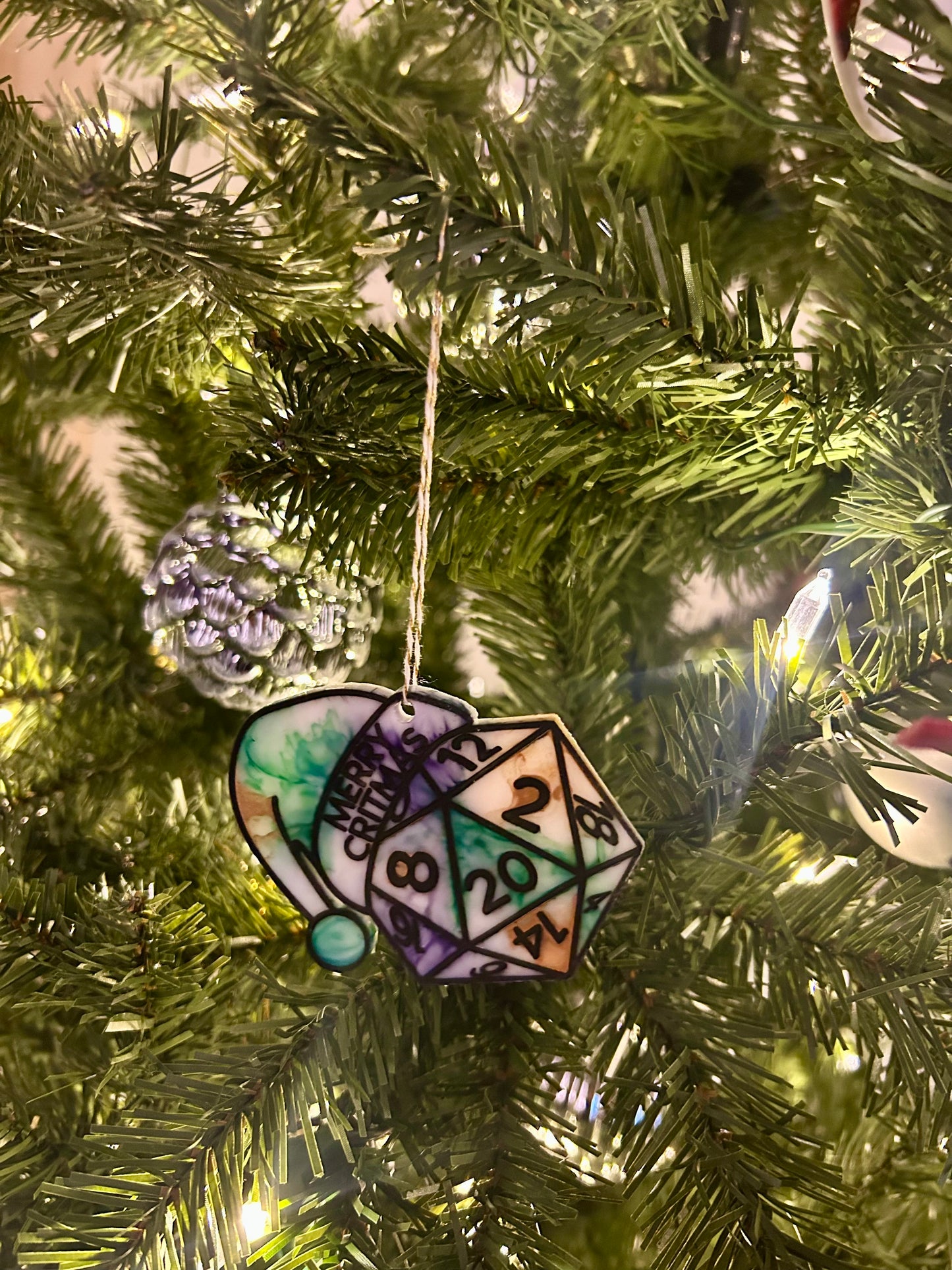 Purple Green Gold Merry Critmas Ornament