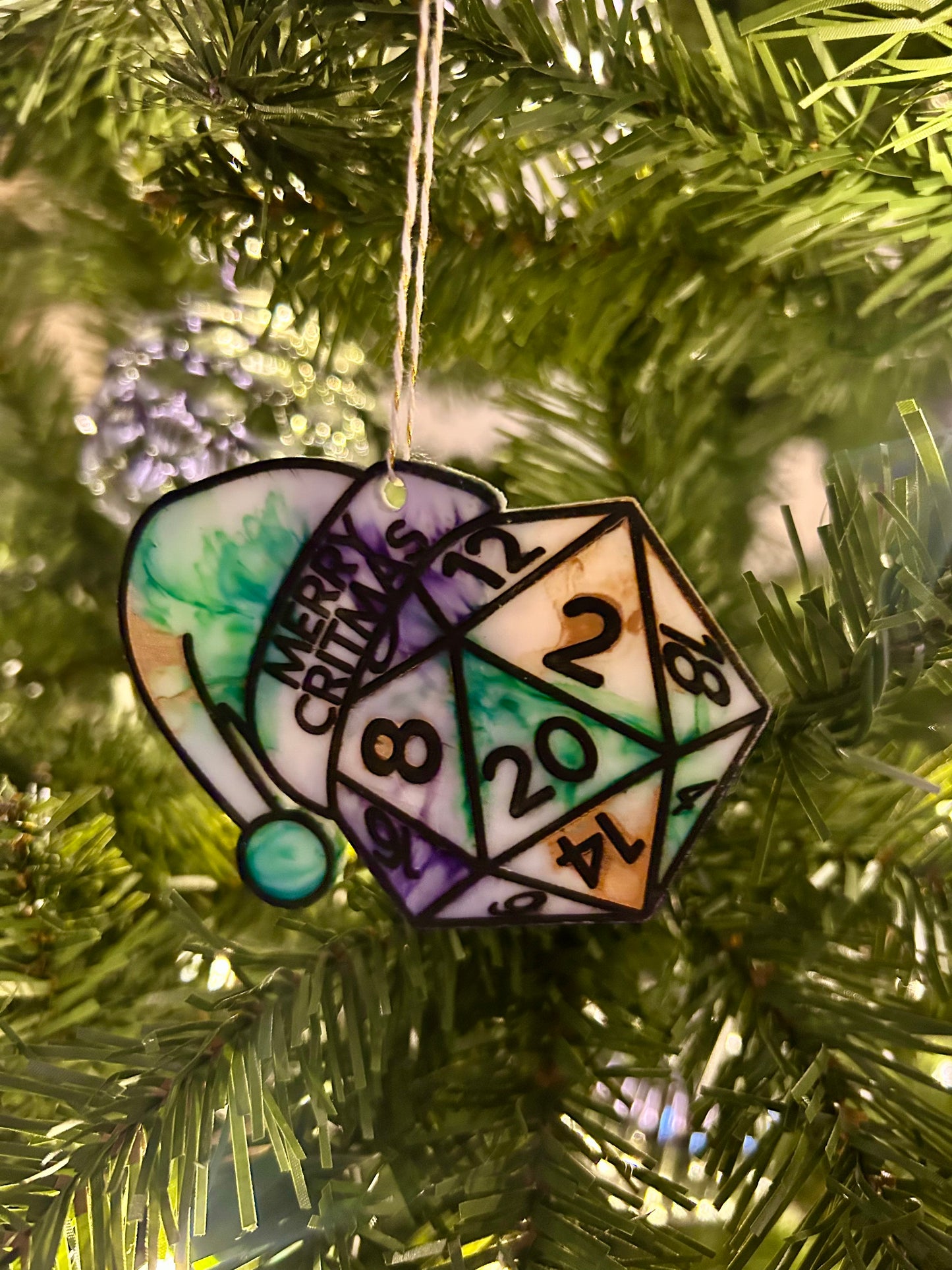 Purple Green Gold Merry Critmas Ornament