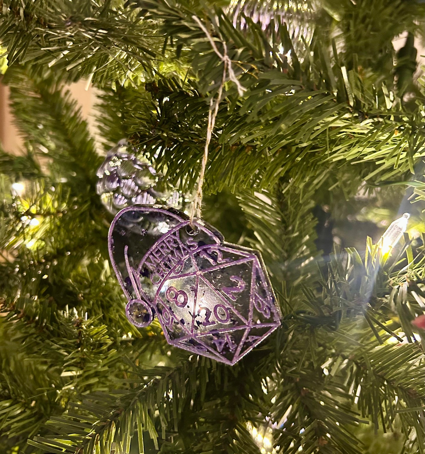Clear Purple Merry Critmas Ornament