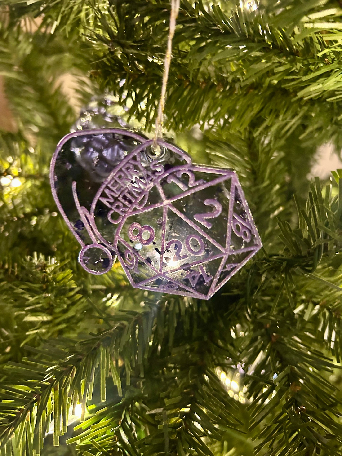 Clear Purple Merry Critmas Ornament