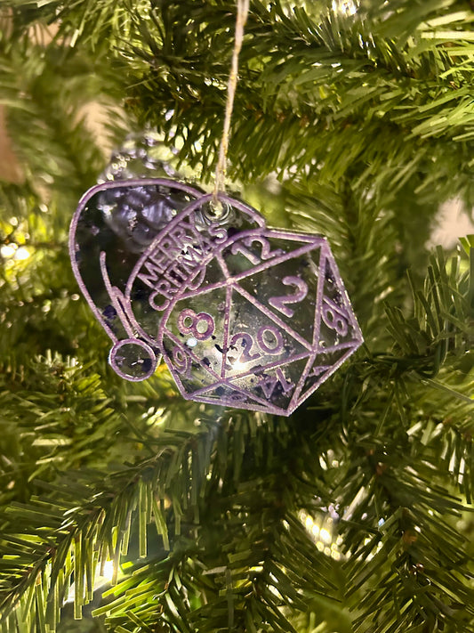 Clear Purple Merry Critmas Ornament