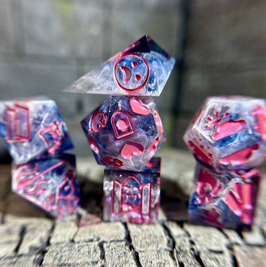 Vaporwave Vigil 7-Piece Dungeon Master Polyhedral Dice Set