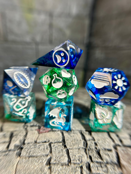 Sea Glass 7-Piece Dungeon Master Polyhedral Dice Set
