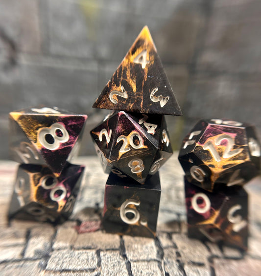 Void-Struck Ember 7-Piece Polyhedral Dice Set
