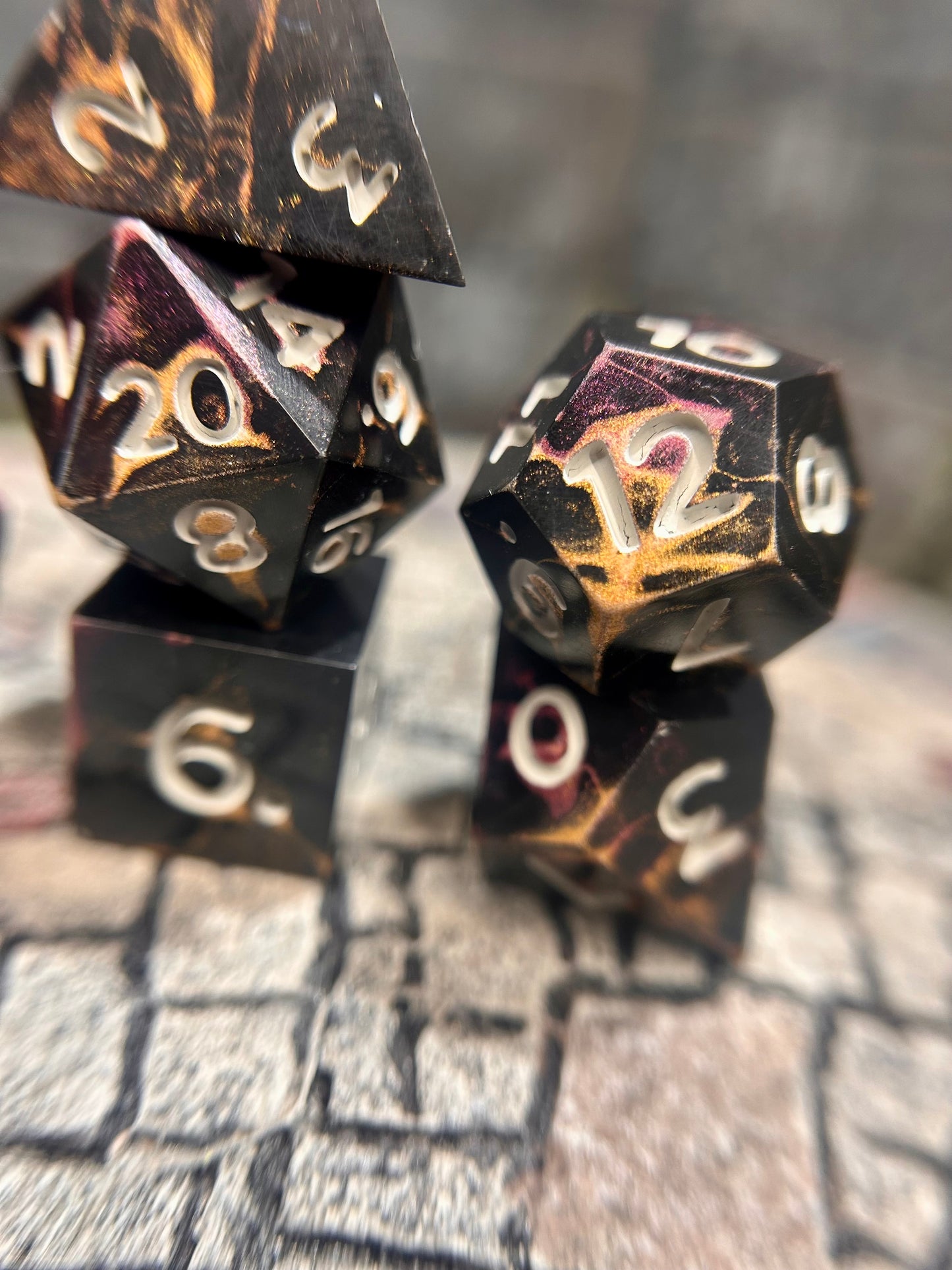 Void-Struck Ember 7-Piece Polyhedral Dice Set