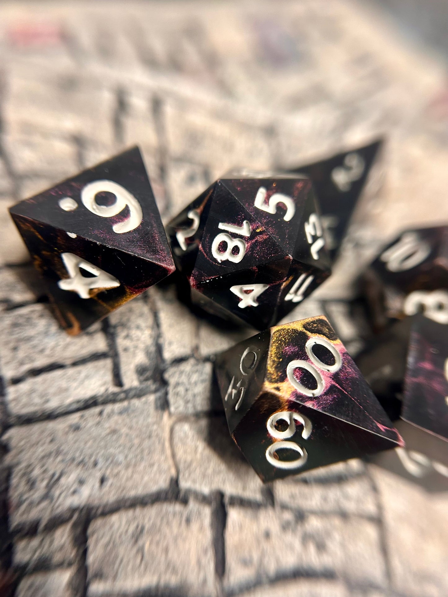 Void-Struck Ember 7-Piece Polyhedral Dice Set