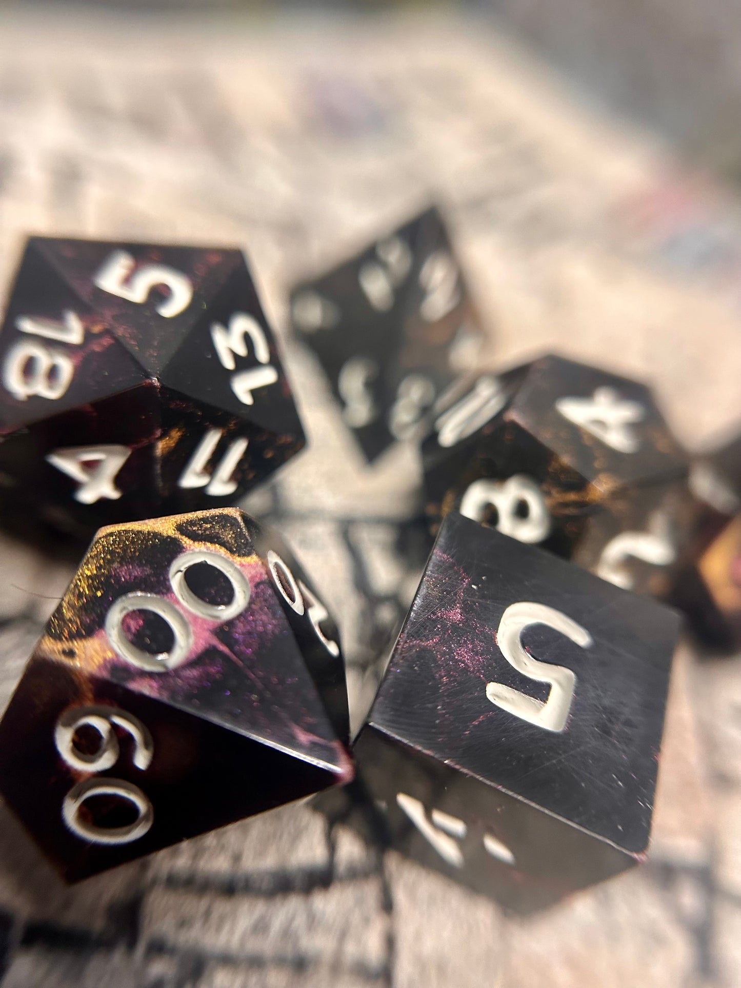 Void-Struck Ember 7-Piece Polyhedral Dice Set