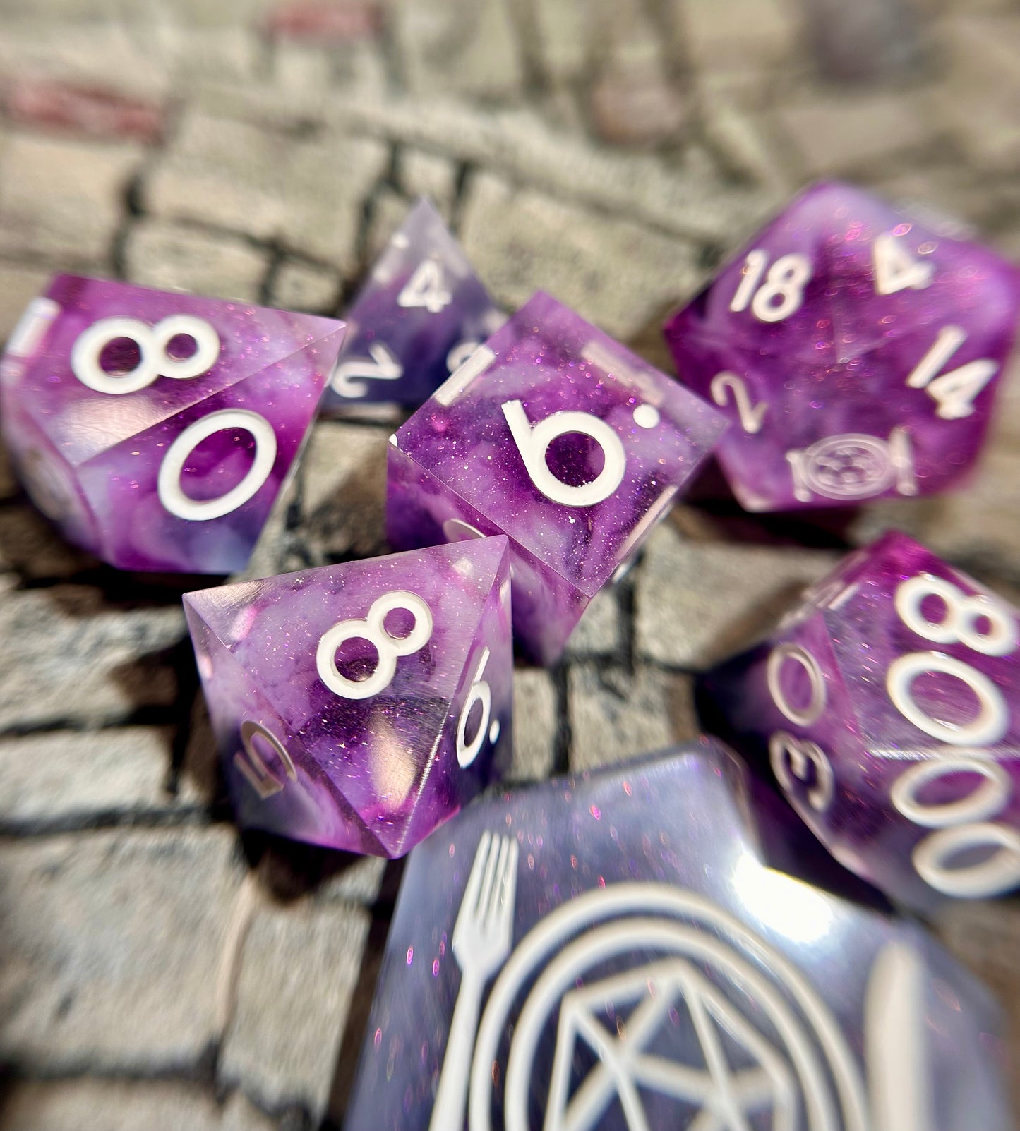 Ethereal Amethyst 8-Piece Polyhedral Dice Set