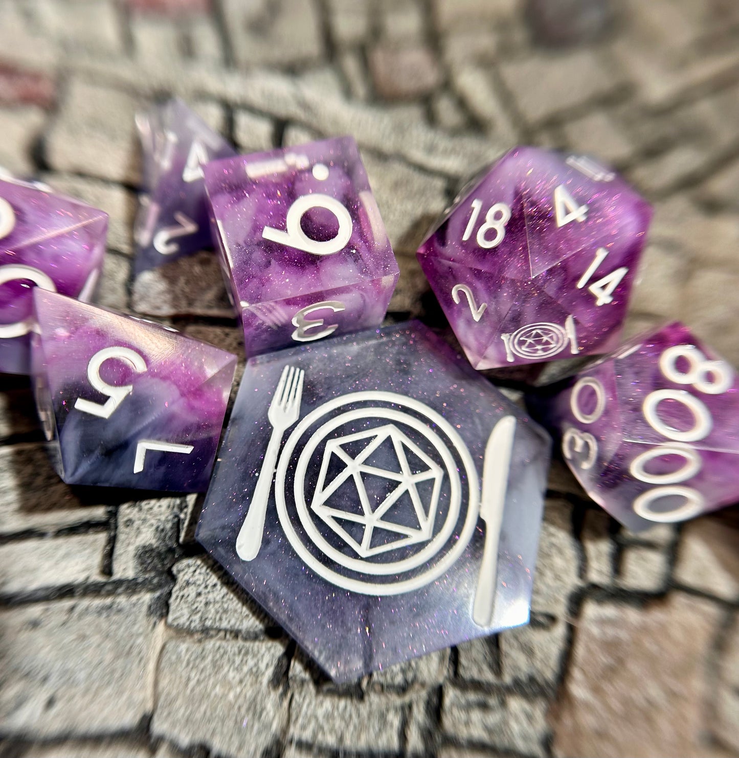 Ethereal Amethyst 8-Piece Polyhedral Dice Set