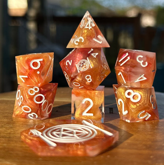 Sir Pithwick’s Perfectly Peachy Concoction 8-Piece Polyhedral Dice Set