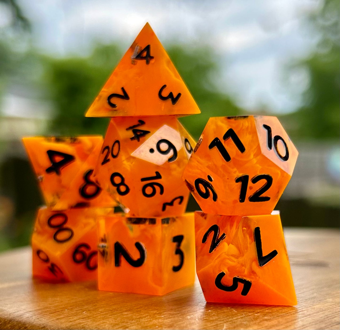 Tangy Tangerine 7-Piece Polyhedral Dice Set