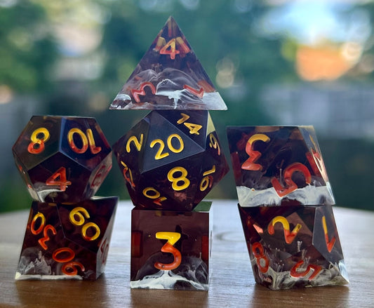 Amber Ash 7-Piece Polyhedral Dice Set